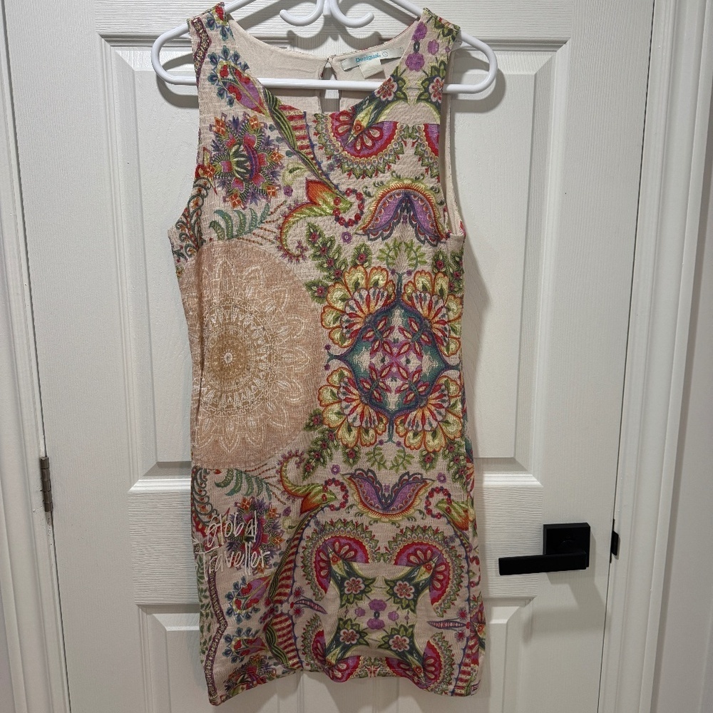 Desigual -  Colourful Sleeveless Dress, Embellished with Rhinestones, Size L